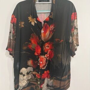 PacSun Black Floral Button-Up Shirt